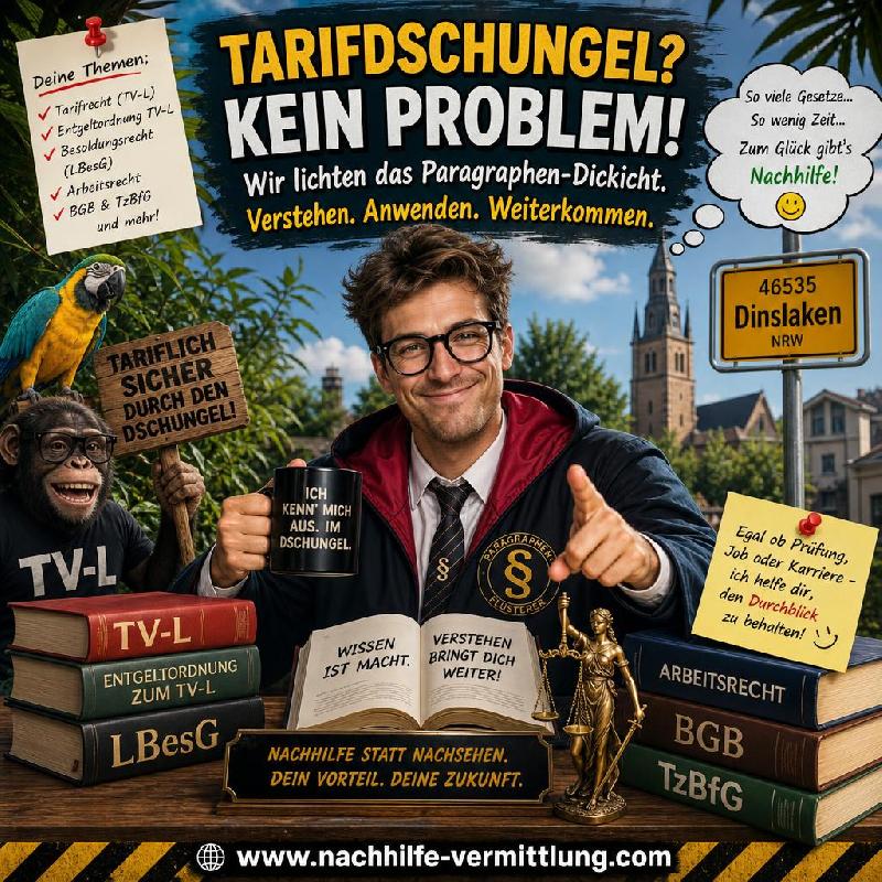 Nachhilfe Tarifrecht, Besoldungsrecht, Arbeitsrecht, TV-L, Entgeltordnung zum TV-L, LBesG, BGB, TzBfG Dinslaken